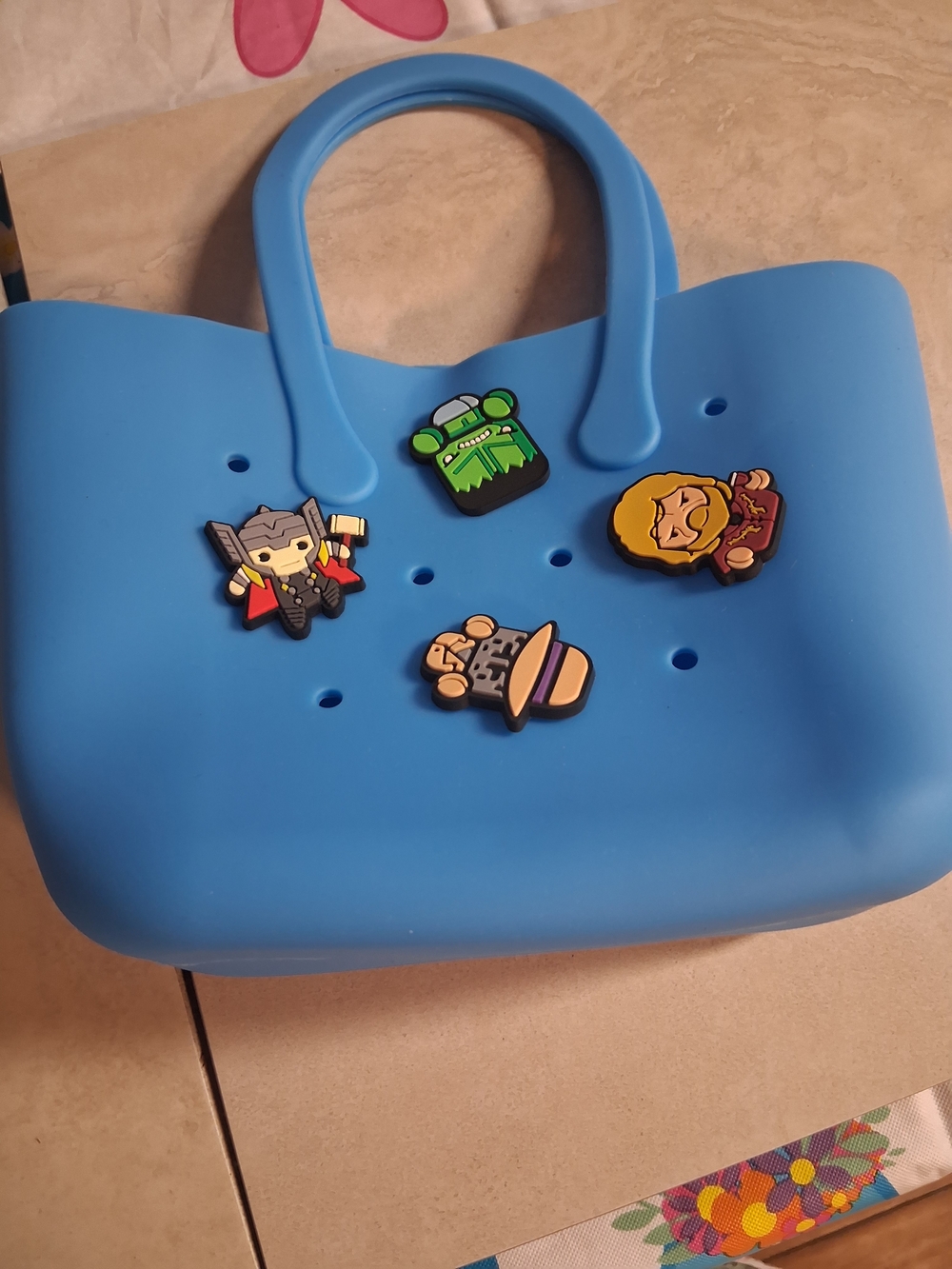 Small Blue Kids Silicone Tote Bag with Decorative Charms Nwot